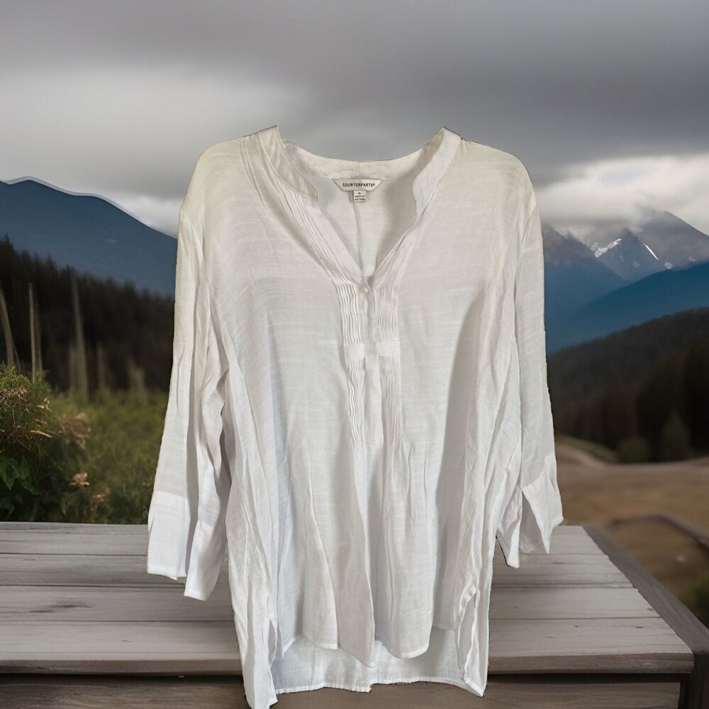 Counterparts Top White XL 3/4 Sleeves Woven Lightweight Gauze Good Condition